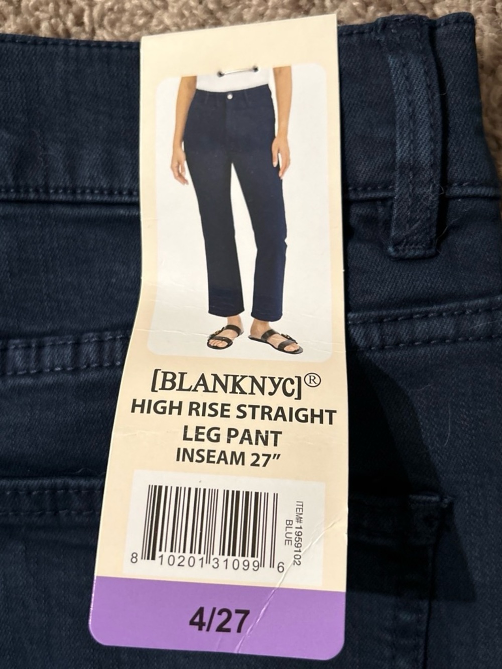Blank NYC Dark Blue High-Rise Straight Leg Jeans